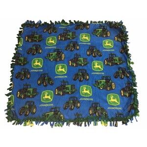 John Deere 50 x 54 Fringed Fleece Throw Blanket Tied Tractor Farming Handmade